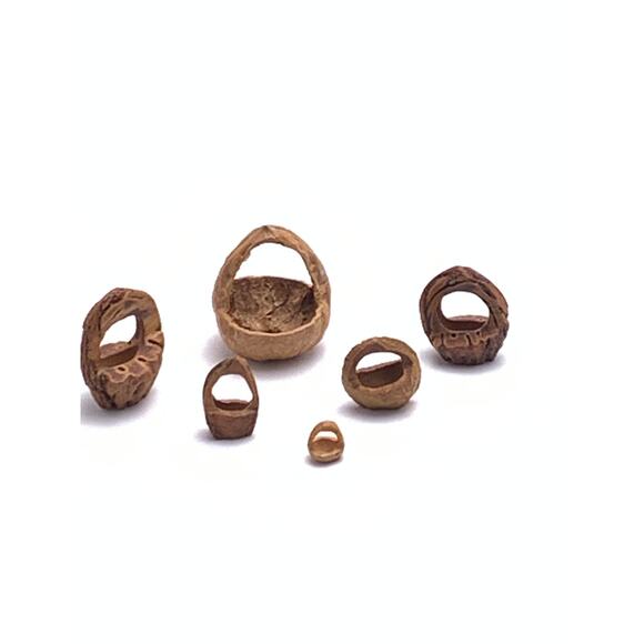 6 Tiny Whittled Baskets - Picture 3 of 3